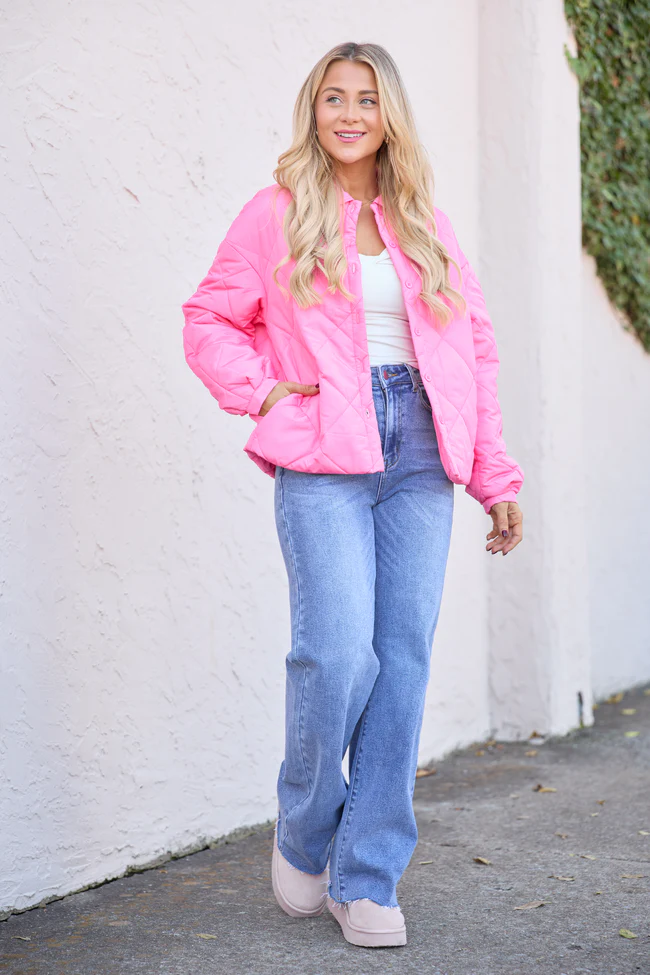 Kylan Pink Button Up Puffer Jacket FINAL SALE - Image 3