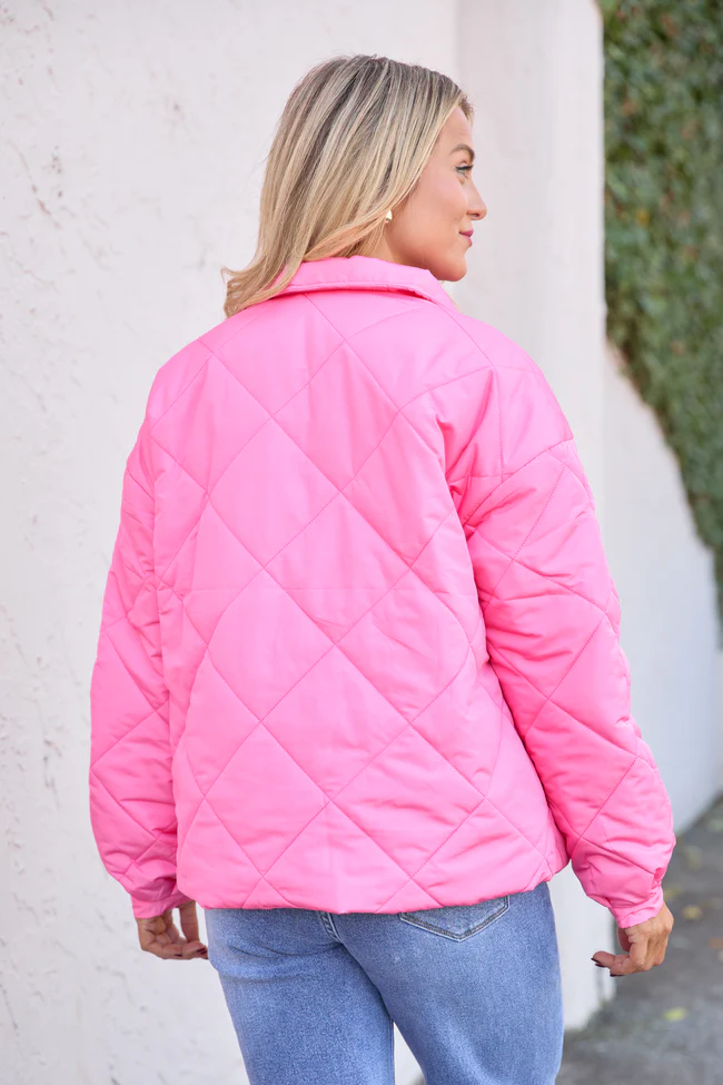 Kylan Pink Button Up Puffer Jacket FINAL SALE - Image 5
