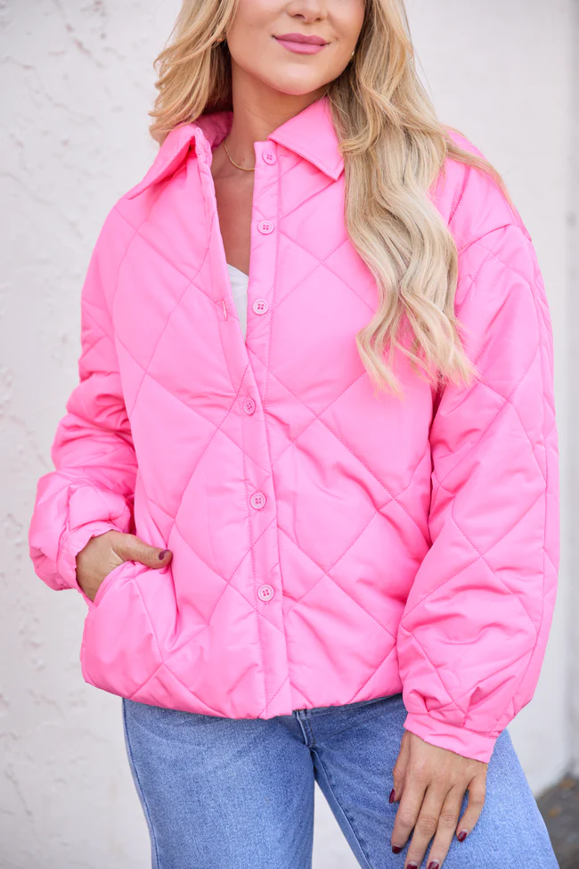 Kylan Pink Button Up Puffer Jacket FINAL SALE - Image 6
