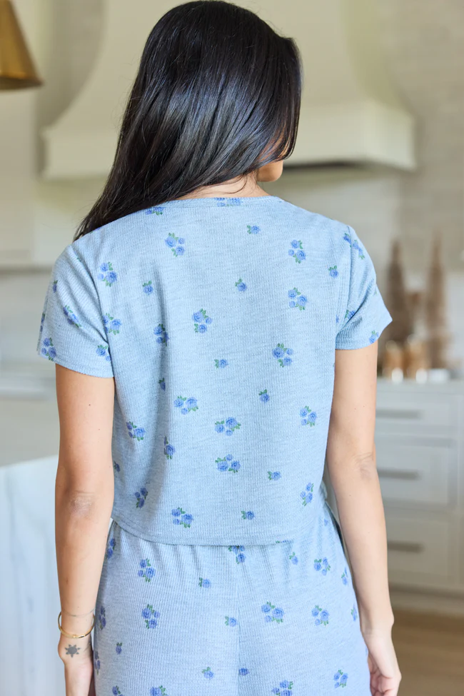 Lainey Waffle Knit Blue Floral Pajama Top FINAL SALE - Image 4