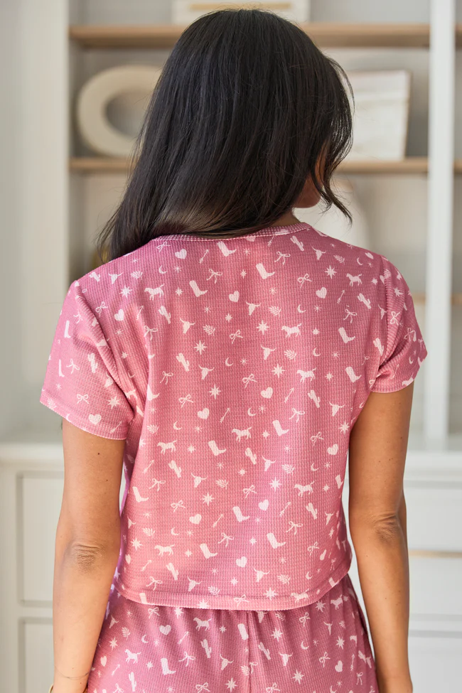 Lainey Waffle Knit Pink Western Icon Pajama Top FINAL SALE - Image 4