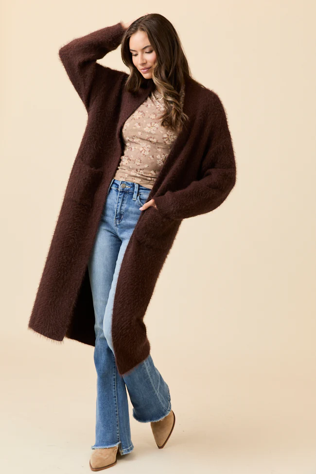 Laken Solid Brown Sweater Coat FINAL SALE - Image 2