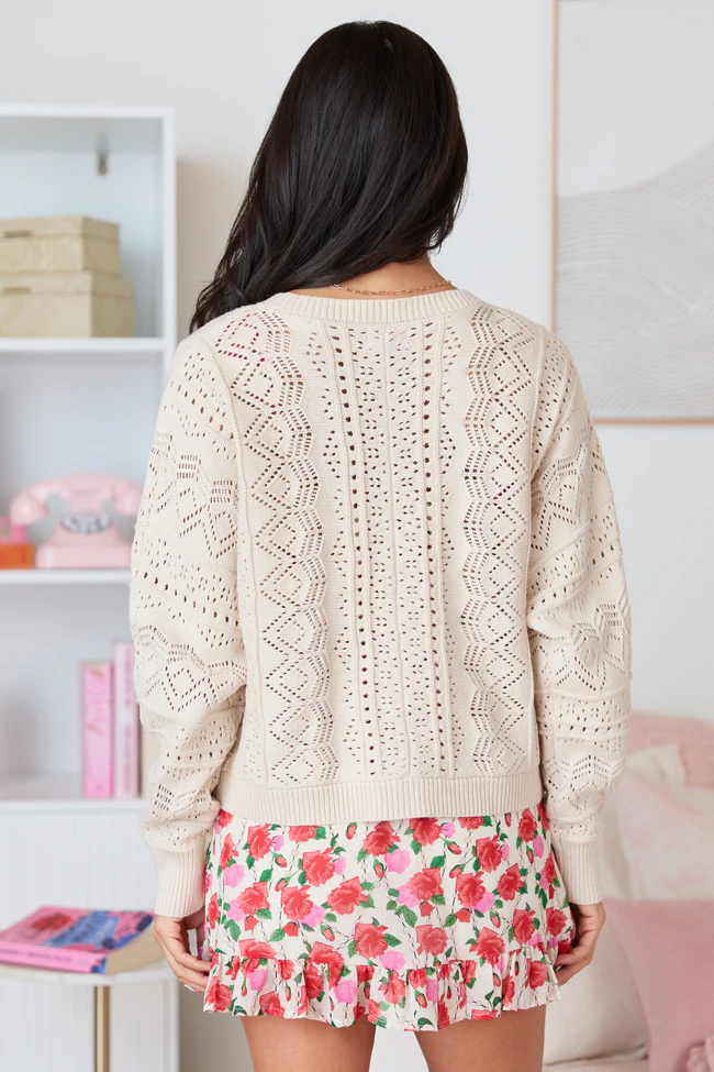 Lasting Impressions Taupe Open Knit Cardigan FINAL SALE - Image 5