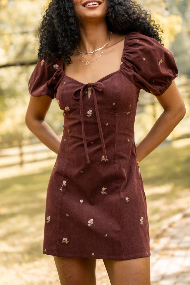 Leigh Brown Floral Embroidered Mini Dress FINAL SALE - Image 3