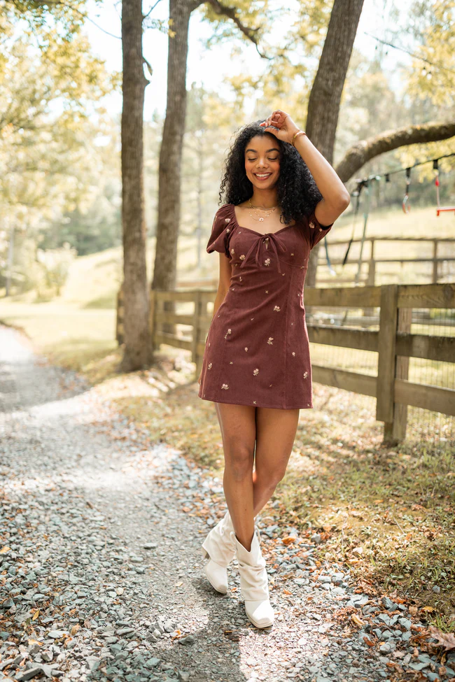 Leigh Brown Floral Embroidered Mini Dress FINAL SALE - Image 4