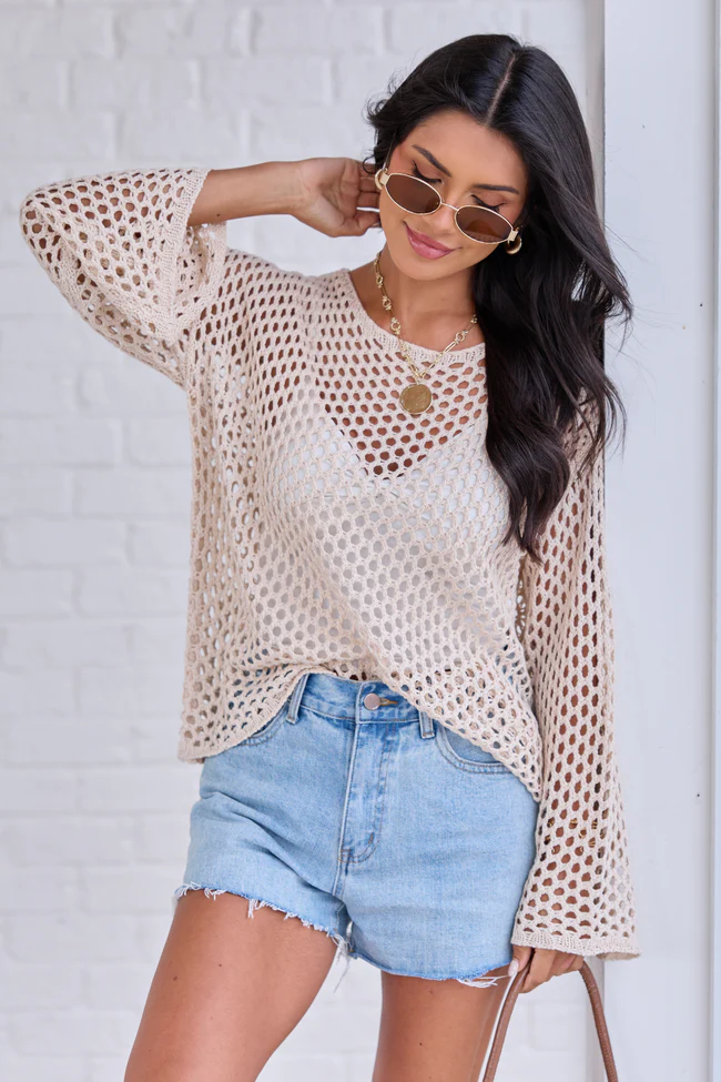 Let It Go Tan Open Knit Sweater