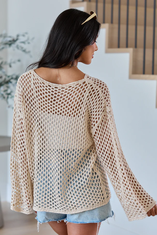 Let It Go Tan Open Knit Sweater - Image 5