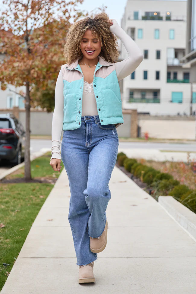 Liam Sea Green Corduroy Snap Up Vest FINAL SALE - Image 2
