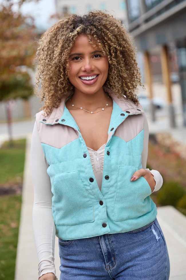 Liam Sea Green Corduroy Snap Up Vest FINAL SALE - Image 3