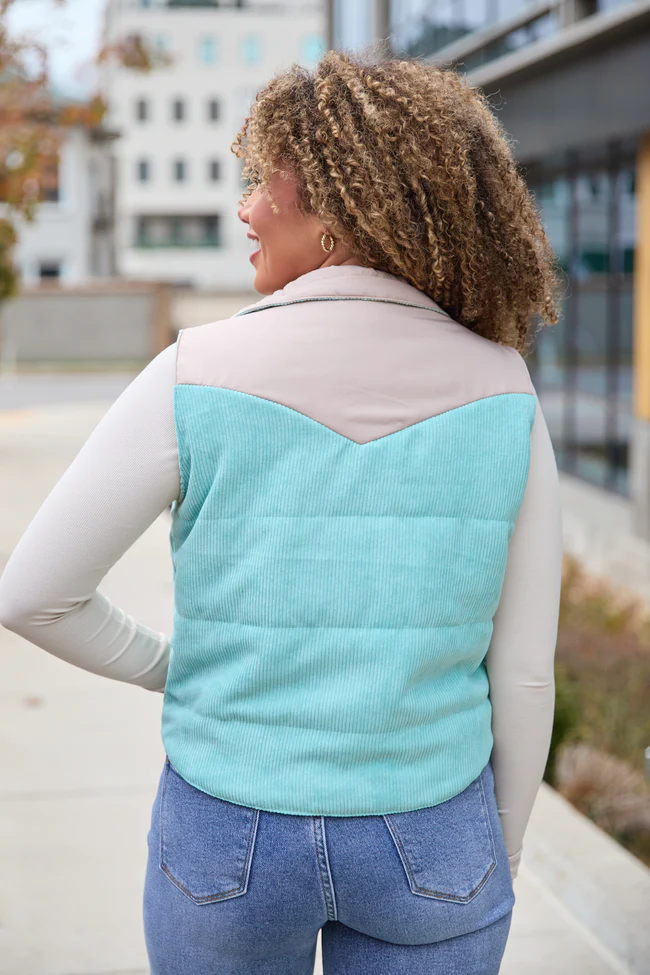 Liam Sea Green Corduroy Snap Up Vest FINAL SALE - Image 5
