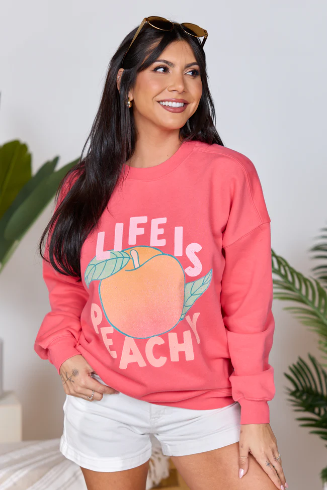 Life Is Peachy Light Red Graphic Sweatshirt - Image 4
