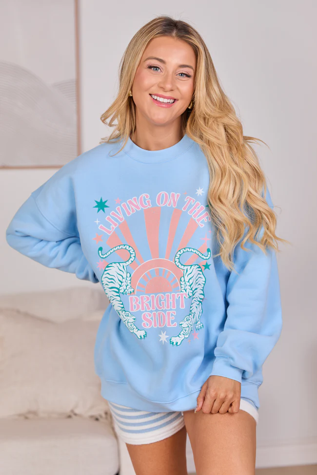 Living On The Bright Side Light Blue Graphic Sweatshirt - Image 2