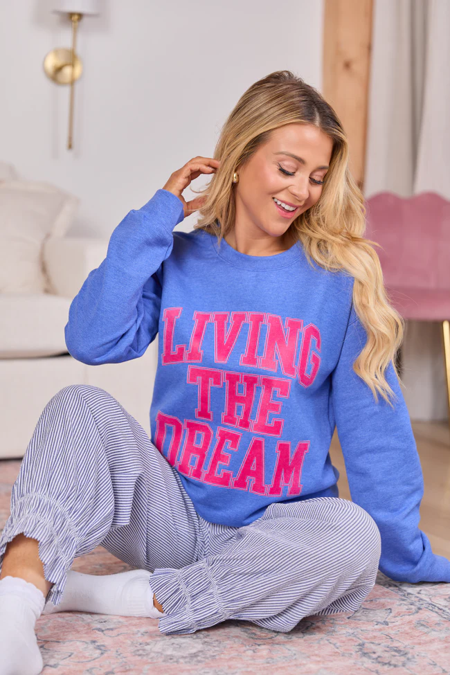 Living The Dream Heather Blue Graphic Sweatshirt - Image 2