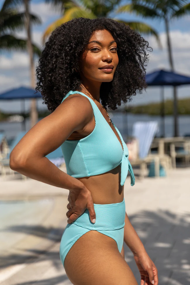 Living The Life Blue Front Tie Ribbed Bikini Top FINAL SALE - Image 4