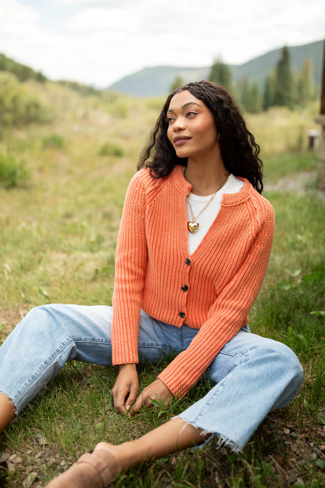 Livvy Long Sleeve Washed Orange Cardigan FINAL SALE - Image 2