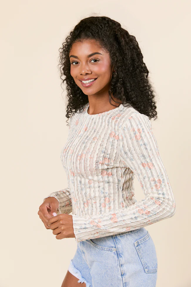 London Button Detail Floral Long Sleeve Knit Top FINAL SALE - Image 4