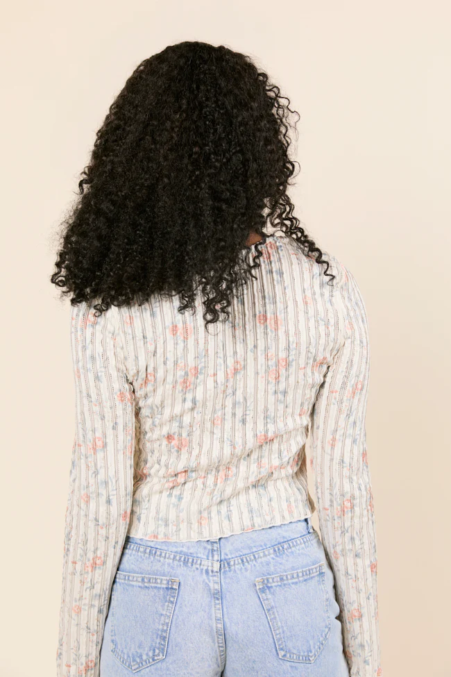 London Button Detail Floral Long Sleeve Knit Top FINAL SALE - Image 5