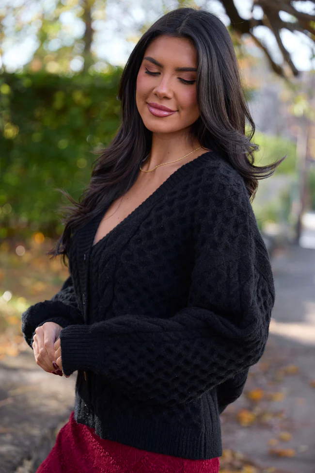 Louisa Black Cable Knit Cardigan FINAL SALE - Image 3
