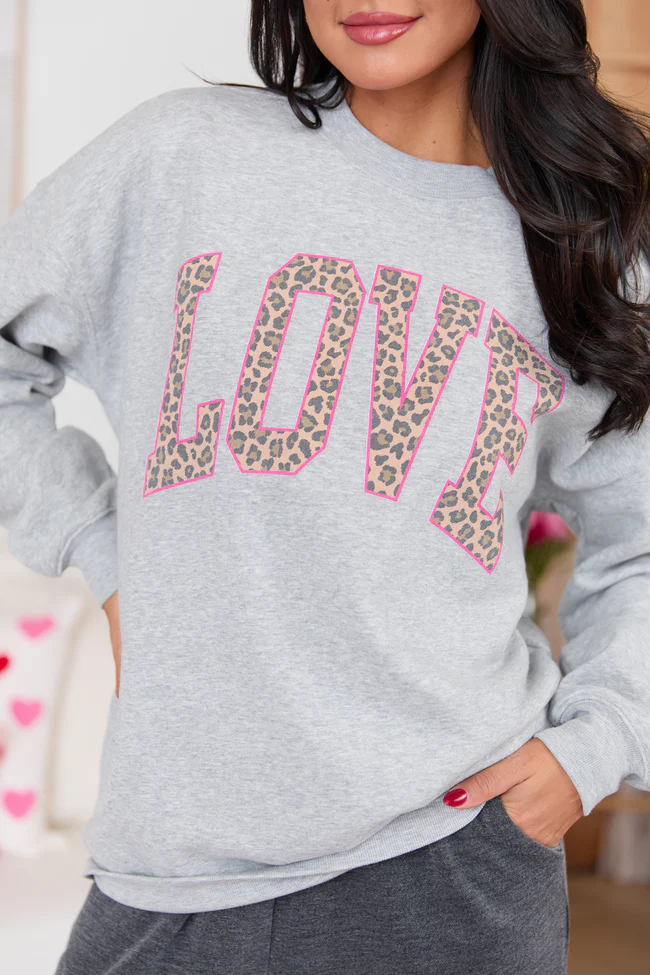 Love Block Leopard Light Grey Graphic Sweatshirt - Image 2