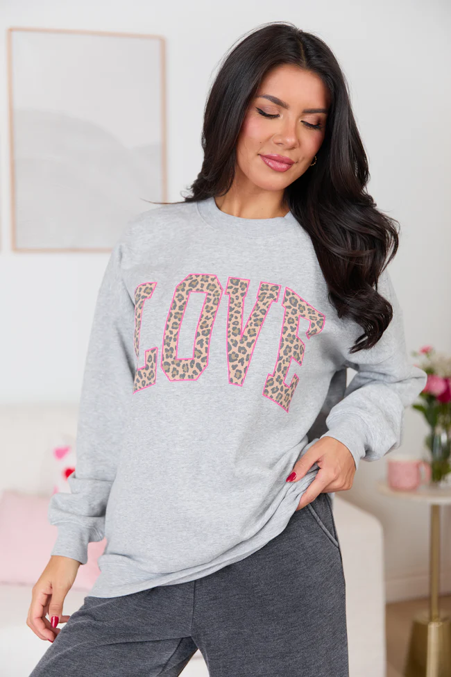 Love Block Leopard Light Grey Graphic Sweatshirt - Image 4