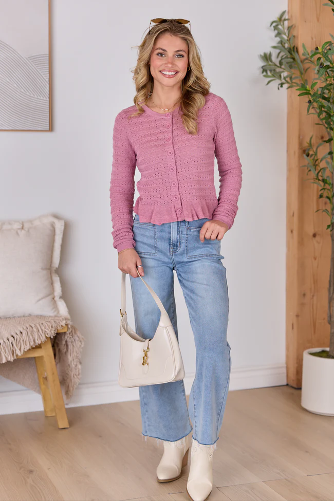 Lucinda Mauve Open Knit Cardigan - Image 2