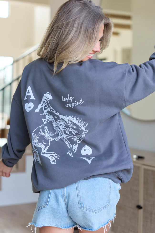 Lucky Cowgirl Dark Grey Graphic Sweatshirt - Image 4