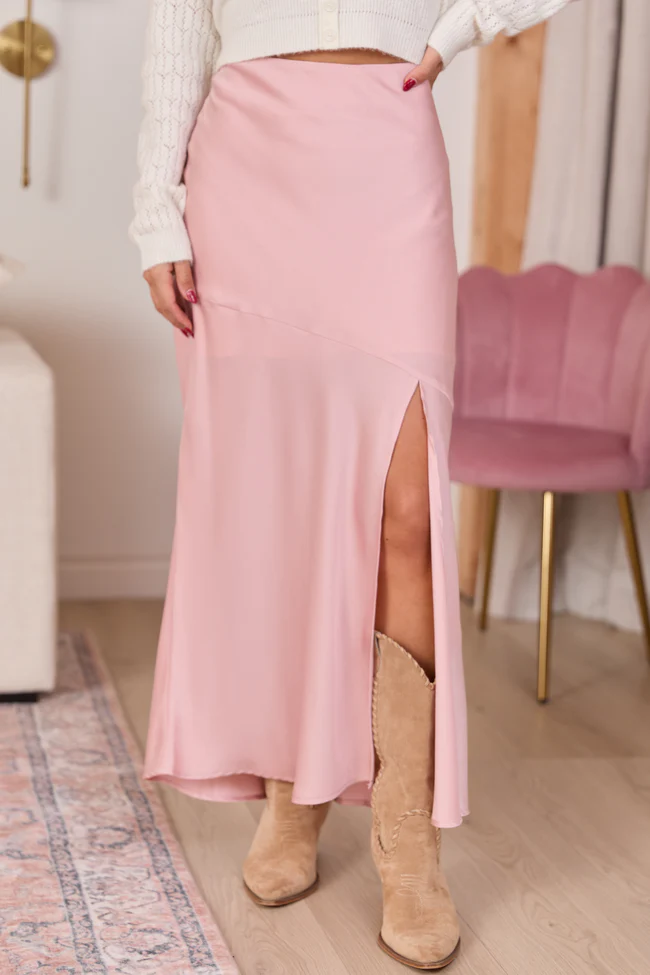 Lumi Blush Satin Slit Maxi Skirt FINAL SALE