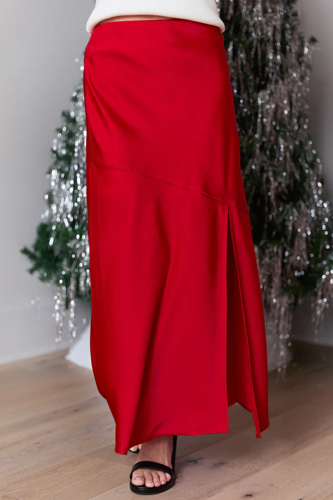 Lumi Red Satin Slit Maxi Skirt FINAL SALE