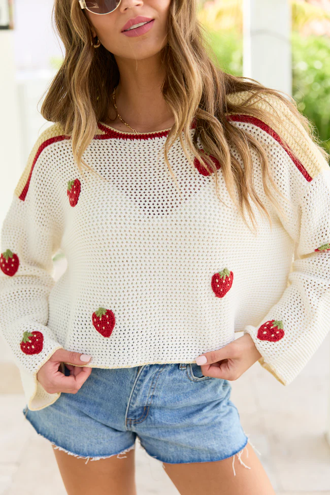 Madi Ivory Strawberry Crewneck Sweater - Image 5
