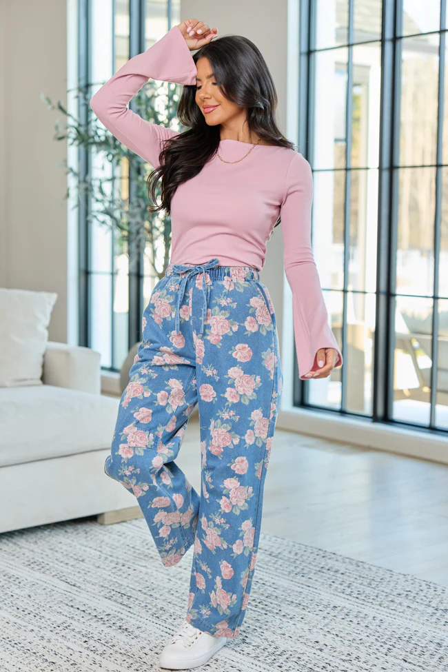 Maeve Rose Print Barrel Pull-On Jeans - Image 2