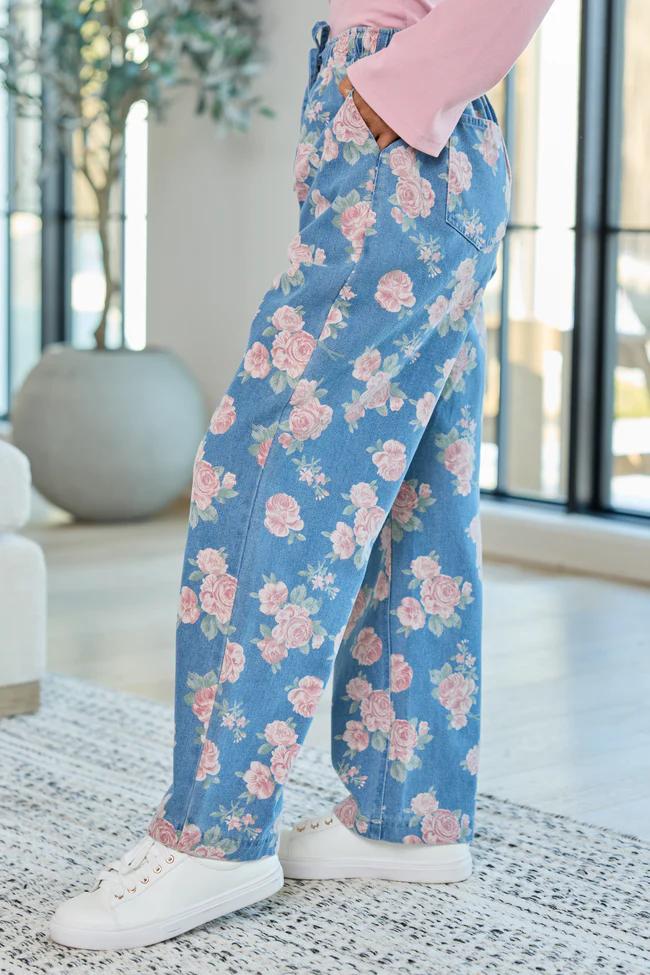 Maeve Rose Print Barrel Pull-On Jeans - Image 3