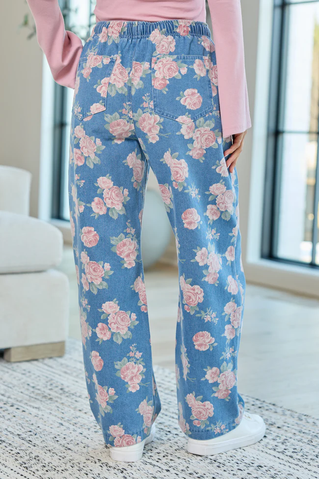 Maeve Rose Print Barrel Pull-On Jeans - Image 4