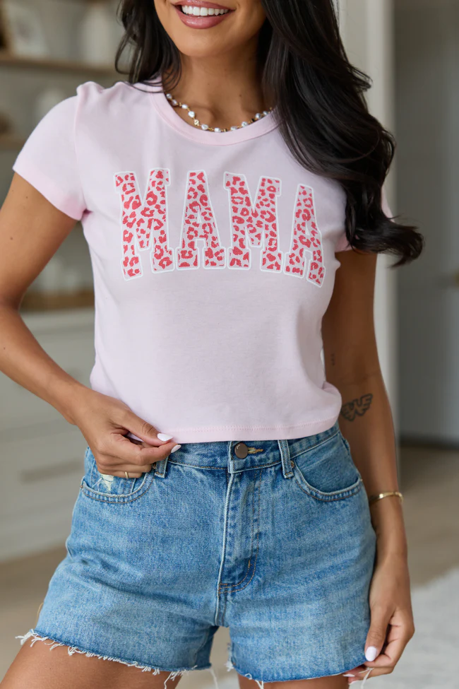 Mama Block Leopard Pink Baby Graphic Tee - Image 2