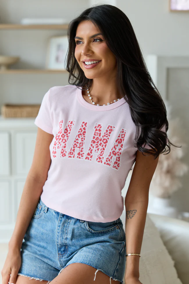 Mama Block Leopard Pink Baby Graphic Tee - Image 4