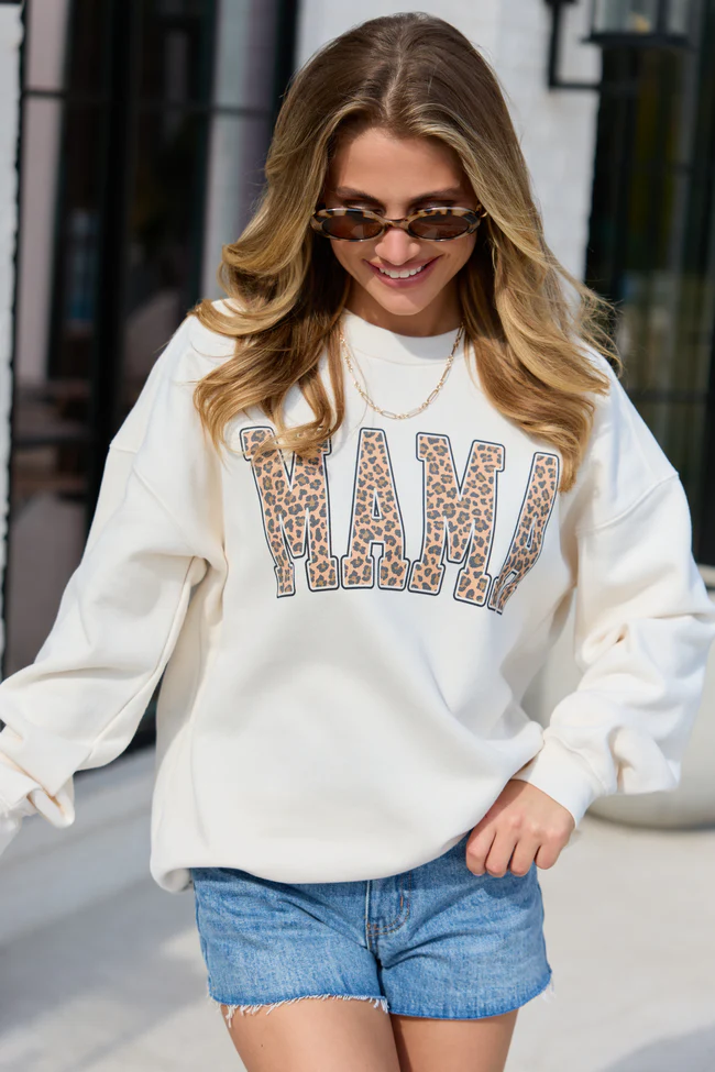 Mama Leopard Block Cream Graphic Sweatshirt - Image 5