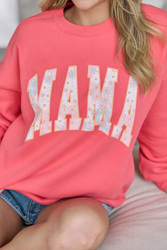 Mama Multi Daisy Print Light Red Graphic Sweatshirt - Image 2