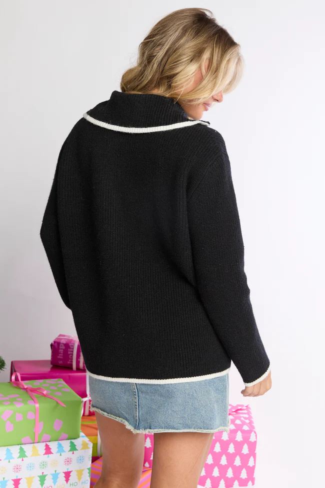 Mandi Black With White Trim Half Zip Pullover FINAL SALE - Image 5