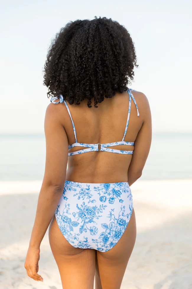 Marina Mood Blue and Ivory Vintage Floral Print Bikini Top FINAL SALE - Image 6