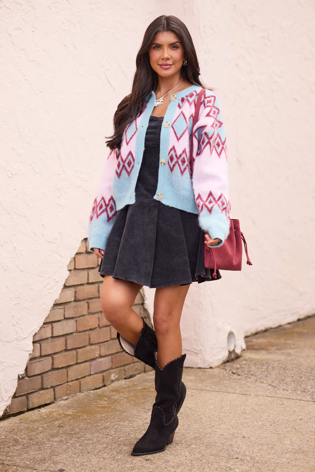 Mary Ellen Blue And Pink Fair Isle Cardigan FINAL SALE - Image 2
