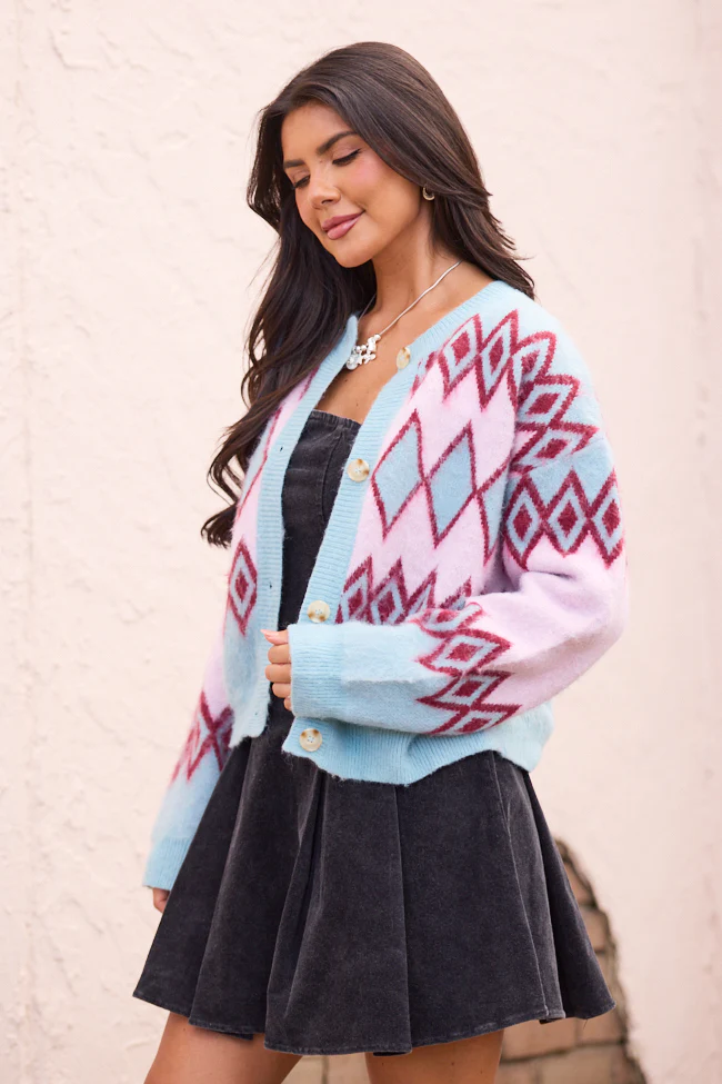Mary Ellen Blue And Pink Fair Isle Cardigan FINAL SALE - Image 3