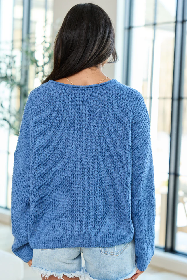 Mckenzie Blue Open Knit V-Neck Sweater - Image 5