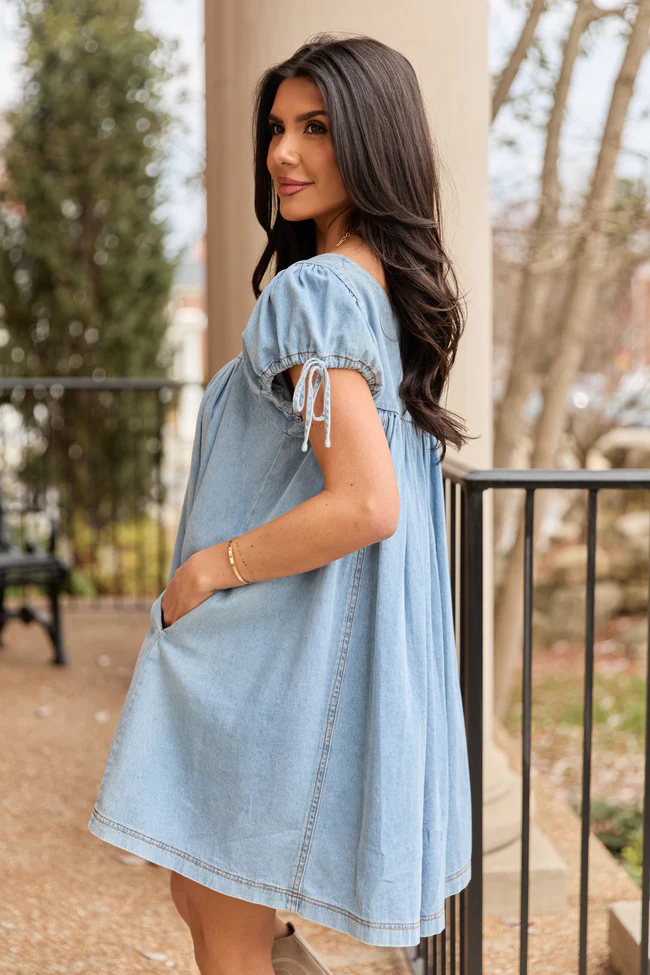 Meet Me Later Chambray Short Sleeve Swing Dress - Image 4