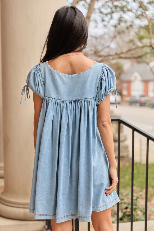 Meet Me Later Chambray Short Sleeve Swing Dress - Image 5