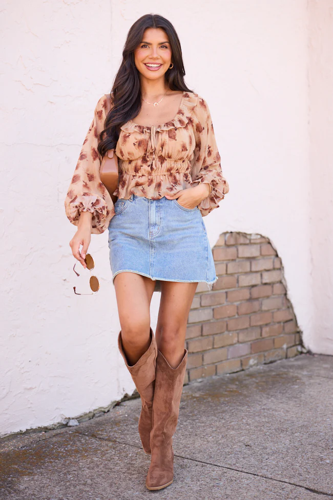 Melana Brown Floral Peasant Top FINAL SALE - Image 2