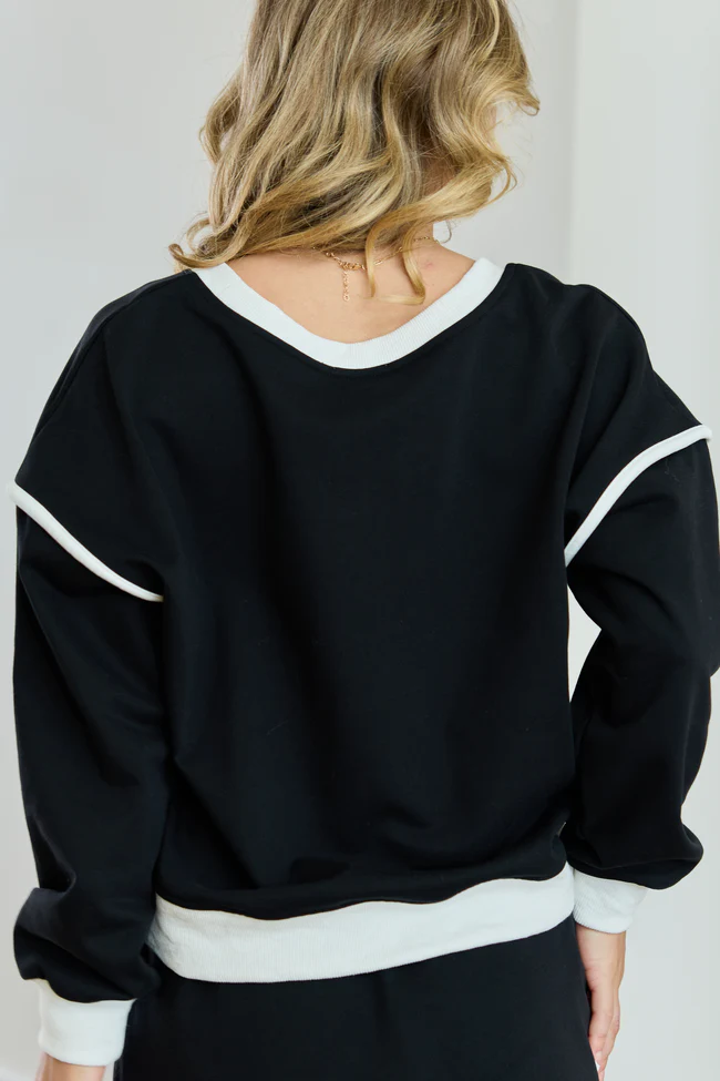 Mia Black Contrast Trim Sweatshirt - Image 4