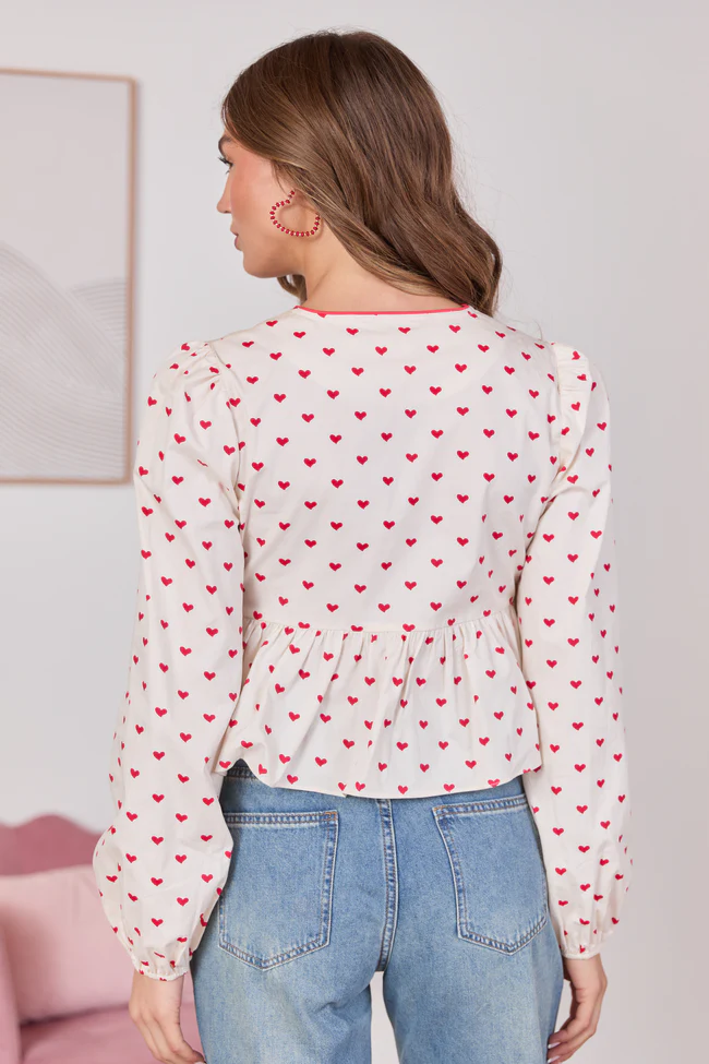 Mia Red Heart Tie Front Long Sleeve Top FINAL SALE - Image 6