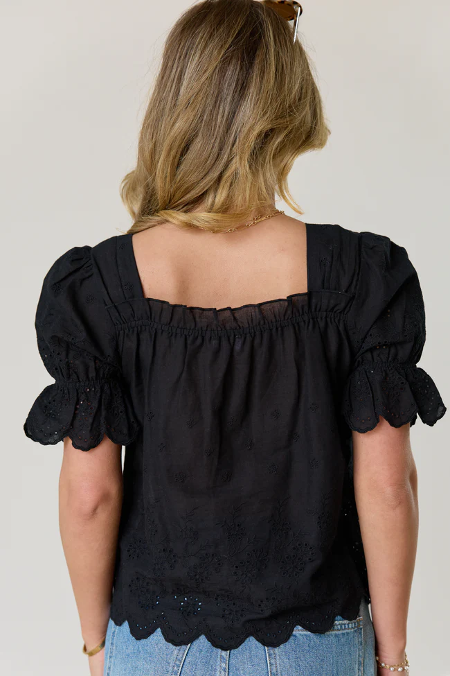 Michelle Black Eyelet Puff Sleeve Top - Image 4
