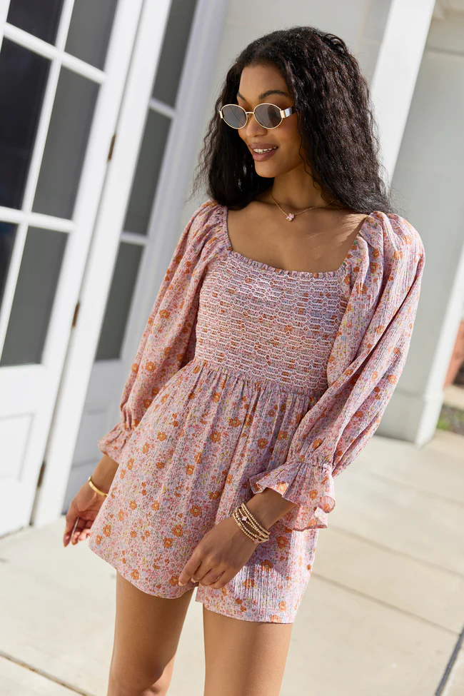 Millie Pink Floral Smocked Top Romper - Image 3