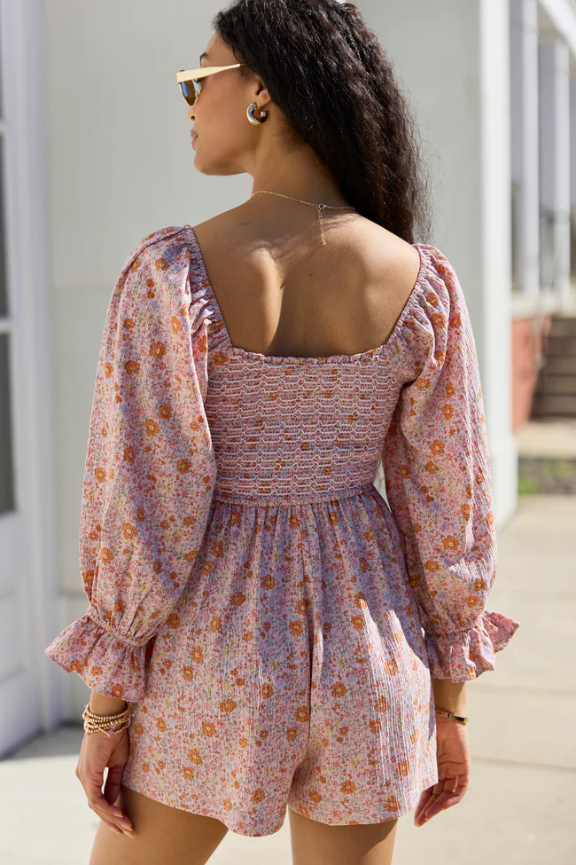 Millie Pink Floral Smocked Top Romper - Image 5