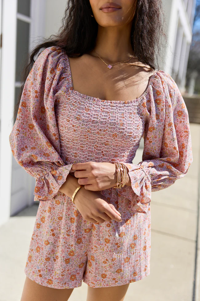 Millie Pink Floral Smocked Top Romper - Image 6